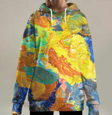 Взрыв творчества в импасто красках, Hoodie Long Oversize 3D