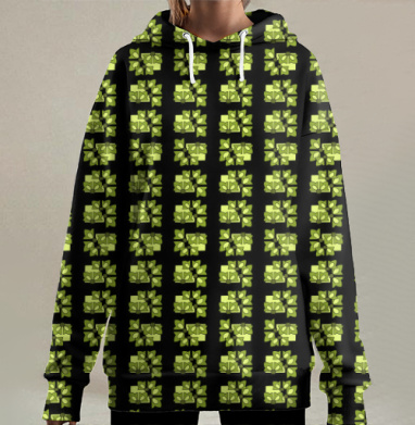 Зеленые листочки свежая натуральная флора текстильный, Hoodie Long Oversize 3D