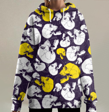 Стильный узор с черепами: модный и провокационный дизайн, Hoodie Long Oversize 3D