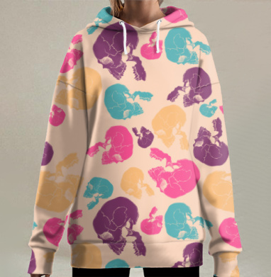 Яркие черепа в стиле поп-арт, Hoodie Long Oversize 3D