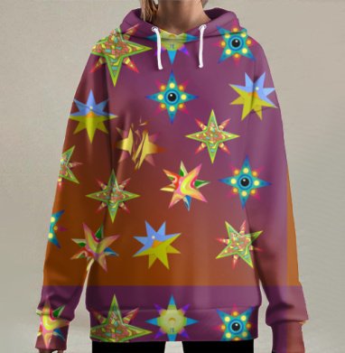 Яркие разноцветные звезды космос светило вспышка, Hoodie Long Oversize 3D