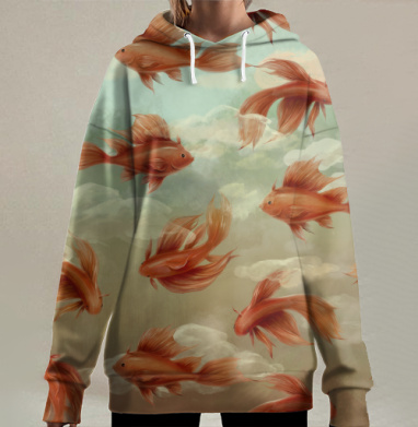 Красные рыбки, Hoodie Long Oversize 3D