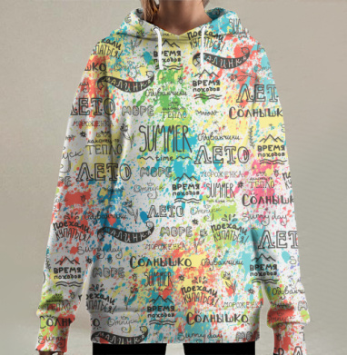 Яркий летний паттерн с динамичными кляксами, Hoodie Long Oversize 3D