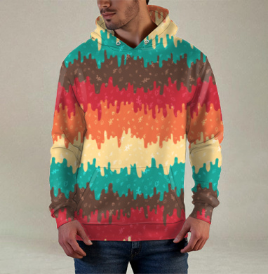 Абстрактный узор с осенними растениями, Худи / Мужская / С карманом / 3D