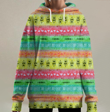 Абстрактный узор с листьями и сердечками, Hoodie Long Oversize 3D