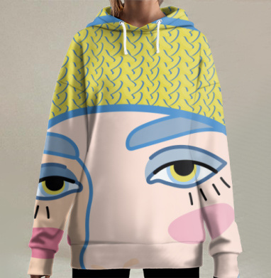 Женское лицо с ярким макияжем и загадочным взглядом, Hoodie Long Oversize 3D