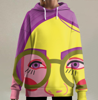 Яркий женский портрет в стиле поп-арт с девушкой в очках, Hoodie Long Oversize 3D
