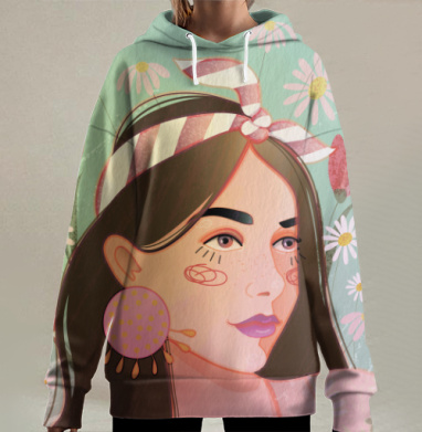 Весенний портрет в стиле бохо с цветочным акцентом, Hoodie Long Oversize 3D