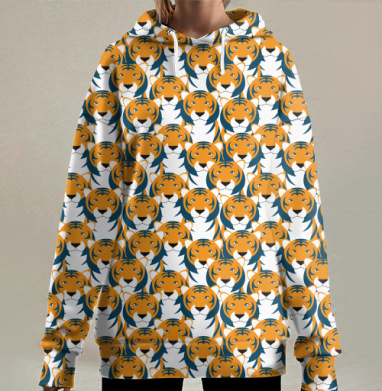 Яркий паттерн тигров привлекает внимание всегда, Hoodie Long Oversize 3D