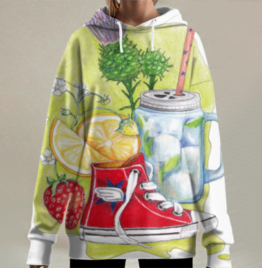 Летнее настроение похода за ягодами в удобных кедах, Hoodie Long Oversize 3D