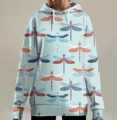 Разноцветные стрекозы, Hoodie Long Oversize 3D