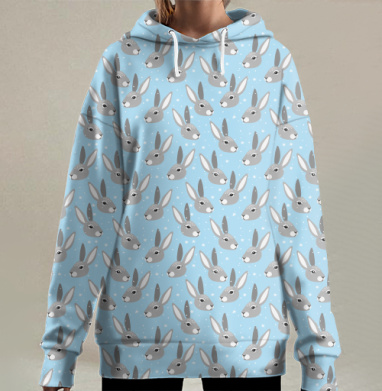 Нежные зайчики бегают между милыми точками, Hoodie Long Oversize 3D
