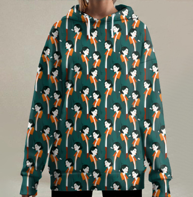 Женщины в пальто гуляют по городу, Hoodie Long Oversize 3D