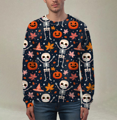 Веселый танцующий скелет и тыква / Happy skeleton and pumpkin Halloween, Свитшот мужской 3D