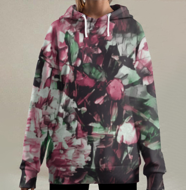 Цветущие пионы в стиле цифрового импрессионизма, Hoodie Long Oversize 3D
