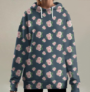 Розовые розы на темно синем фоне нежные цветы розы, Hoodie Long Oversize 3D