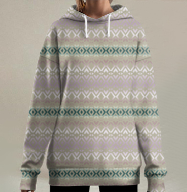 Этнический орнамент с горизонтальным рисунком нежные цвета, Hoodie Long Oversize 3D