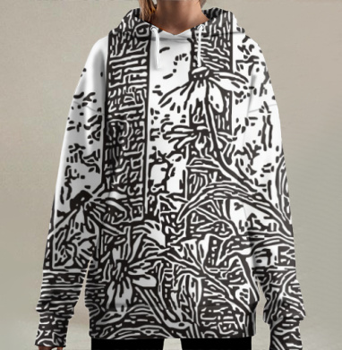 Гравюра Рудбекия, Hoodie Long Oversize 3D