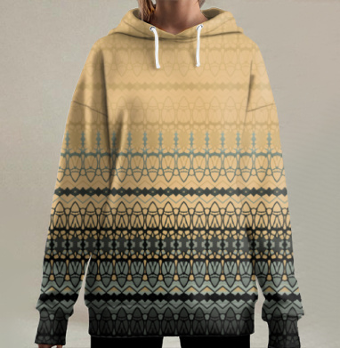 Декоративный узор бежево-черный., Hoodie Long Oversize 3D