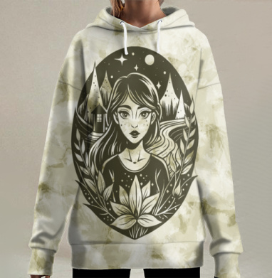 Мистический Портрет Девушки с Природой — Арт Постер, Hoodie Long Oversize 3D