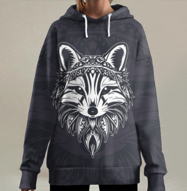 Графическая лиса — символ мудрости и силы, Hoodie Long Oversize 3D
