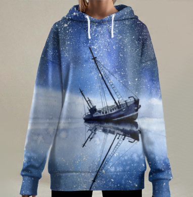 Одинокий корабль под звёздным небом, Hoodie Long Oversize 3D