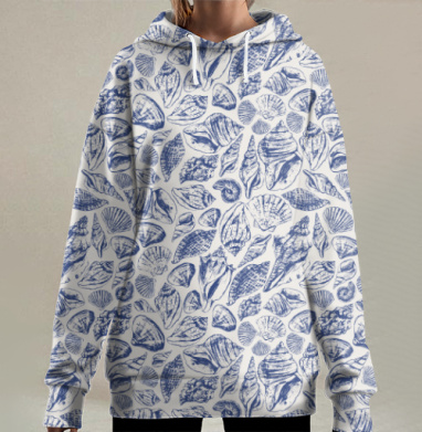 Морские ракушки и морская тематика, летний принт, Hoodie Long Oversize 3D
