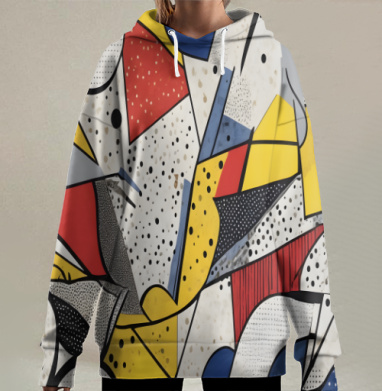 Абстрактные формы собак контрастный узор, Hoodie Long Oversize 3D