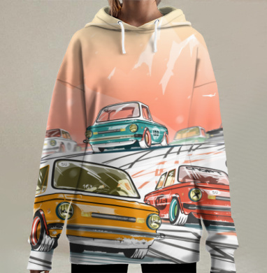 Ралли винтаж зимнее утро, Hoodie Long Oversize 3D