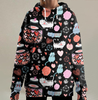 Влюблённые коты, Hoodie Long Oversize 3D