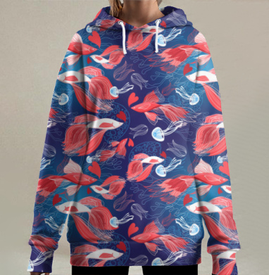 Влюблённые рыбы, Hoodie Long Oversize 3D