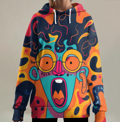 Забавное кричащее лицо, Hoodie Long Oversize 3D