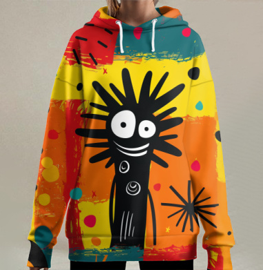Яркий Неоэкспрессионистский Монстр Радости, Hoodie Long Oversize 3D