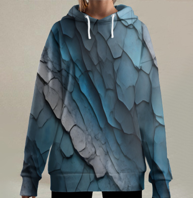 Текстура ледяных кристаллов с градиентом синего, Hoodie Long Oversize 3D