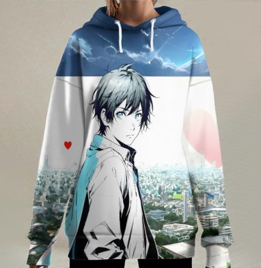 Молодой человек взгляд небо, Hoodie Long Oversize 3D