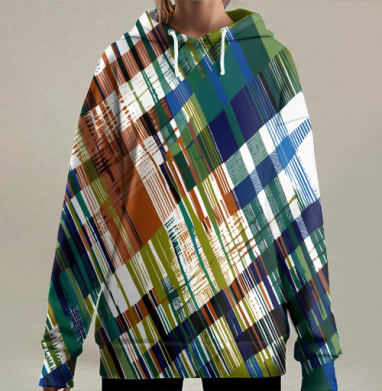 Абстрактный динамичный узор в сине-зеленых оттенках, Hoodie Long Oversize 3D