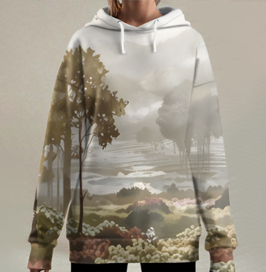 Лес в тумане, Hoodie Long Oversize 3D