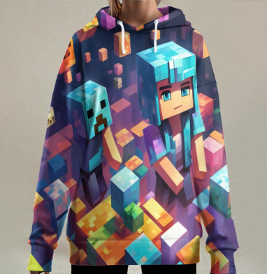 Яркие пиксельные герои в красочном мире, Hoodie Long Oversize 3D