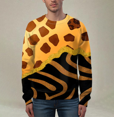 Golden animal print / Золотой анималистичный паттерн зебры и жирафа, Свитшот мужской 3D