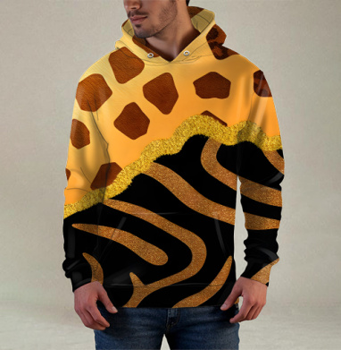 Golden animal print / Золотой анималистичный паттерн зебры и жирафа, Худи / Мужская / С карманом / 3D