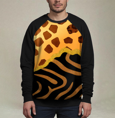 Golden animal print / Золотой анималистичный паттерн зебры и жирафа, Свитшот мужской 3D / хлопок