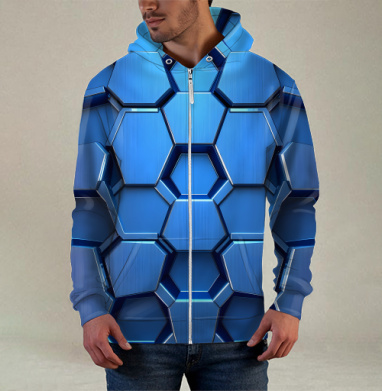 Futuristic Digital Abstract – Синий металлический шестигранник, Толстовка мужская на молнии 3Д полная запечатка