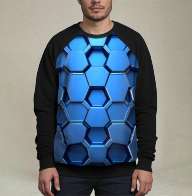 Futuristic Digital Abstract – Синий металлический шестигранник, Свитшот мужской 3D / хлопок