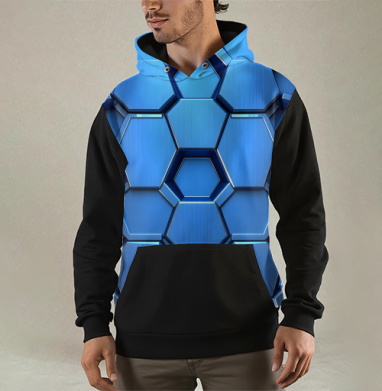 Futuristic Digital Abstract – Синий металлический шестигранник, Толстовка мужская Regular 3D