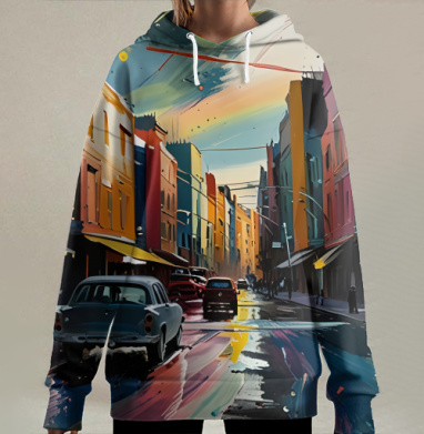 Улица написанная маслом, Hoodie Long Oversize 3D