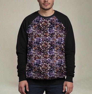 Purple Rose Pattern – Темно-фиолетовые розы создают изысканный цветочный паттерн, Свитшот мужской 3D / хлопок