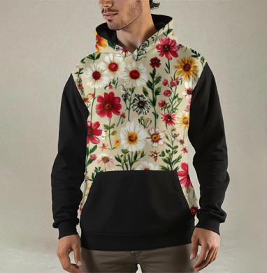 Vintage Wildflower Meadow Garden Pattern / Винтажный луг садовый полевые цветы, Толстовка мужская Regular 3D