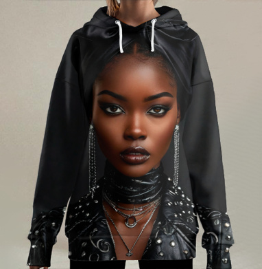 Портрет сильной независимой женщины в дерзком образе, Hoodie Long Oversize 3D