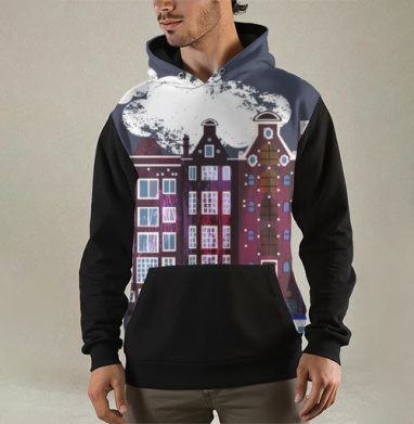 Вечерние дома Амстердама Amsterdam houses на фоне ночного города, Толстовка мужская Regular 3D