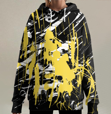 Abstract golden splashes / Золотые брызги краски фон абстракция яркая, Hoodie Long Oversize 3D